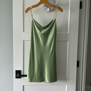 Alice and Olivia satin cowl beck chain strapped mini slip dress